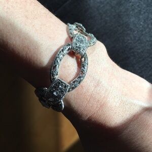 Silver Rhinestone Bling Chain Bracelet, Magnetic Closure